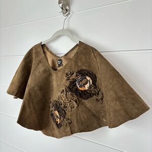 Handmade Vinatge Greenish Brown Suede Leather Poncho Topper